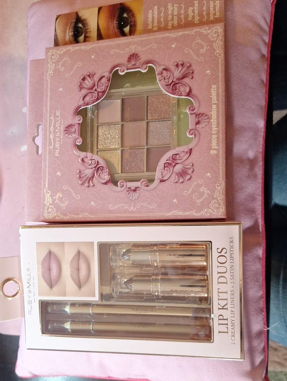 RUBY & MILLIE Pink 9-Piece Eyeshadow Palette + Lip Kit Duos